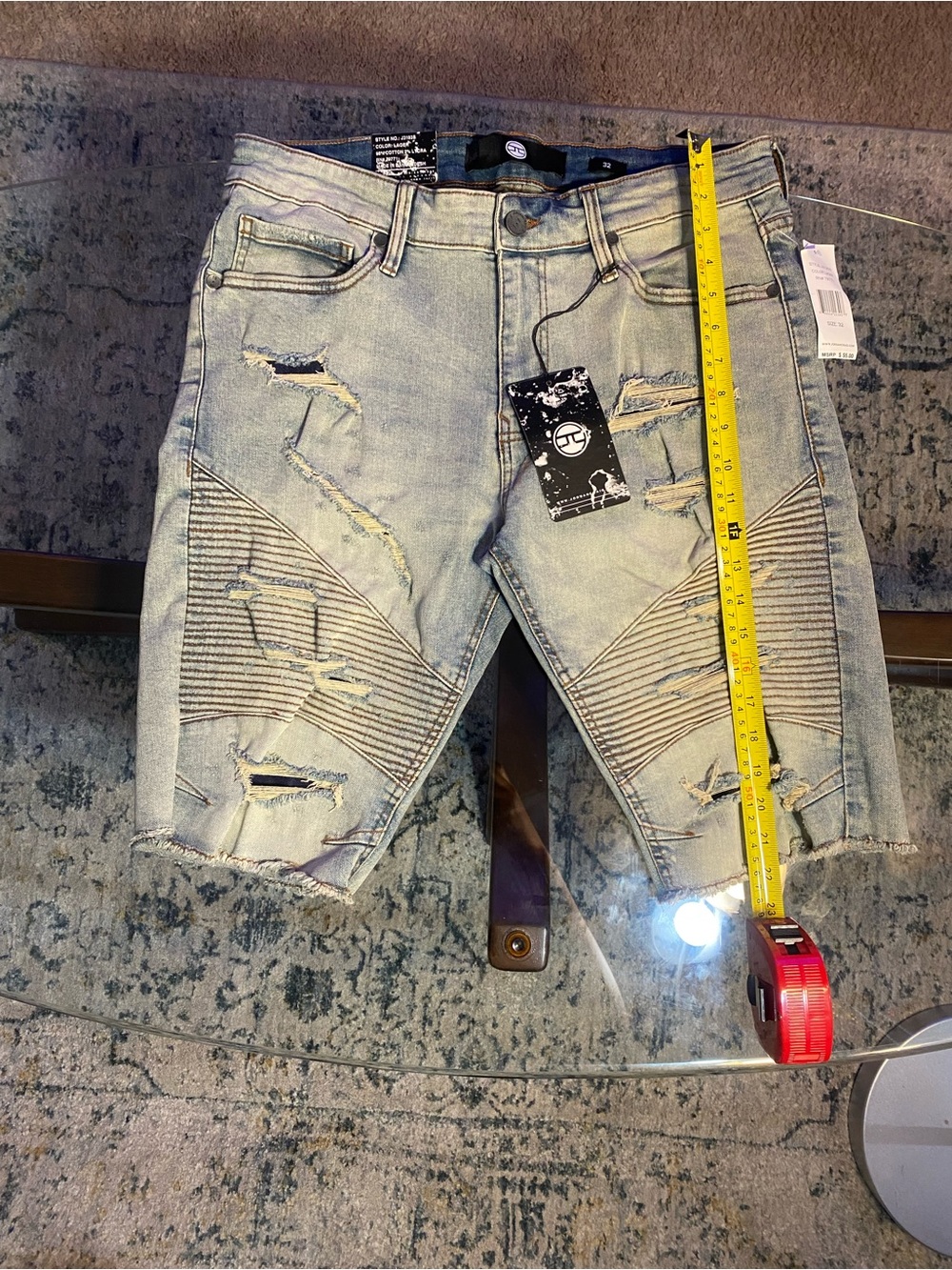 Jordan Craig Light Blue Distressed Moto Denim Jorts